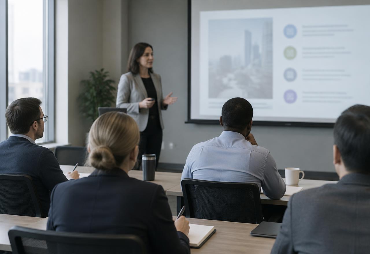Instructor presenting to supervisors during a training session